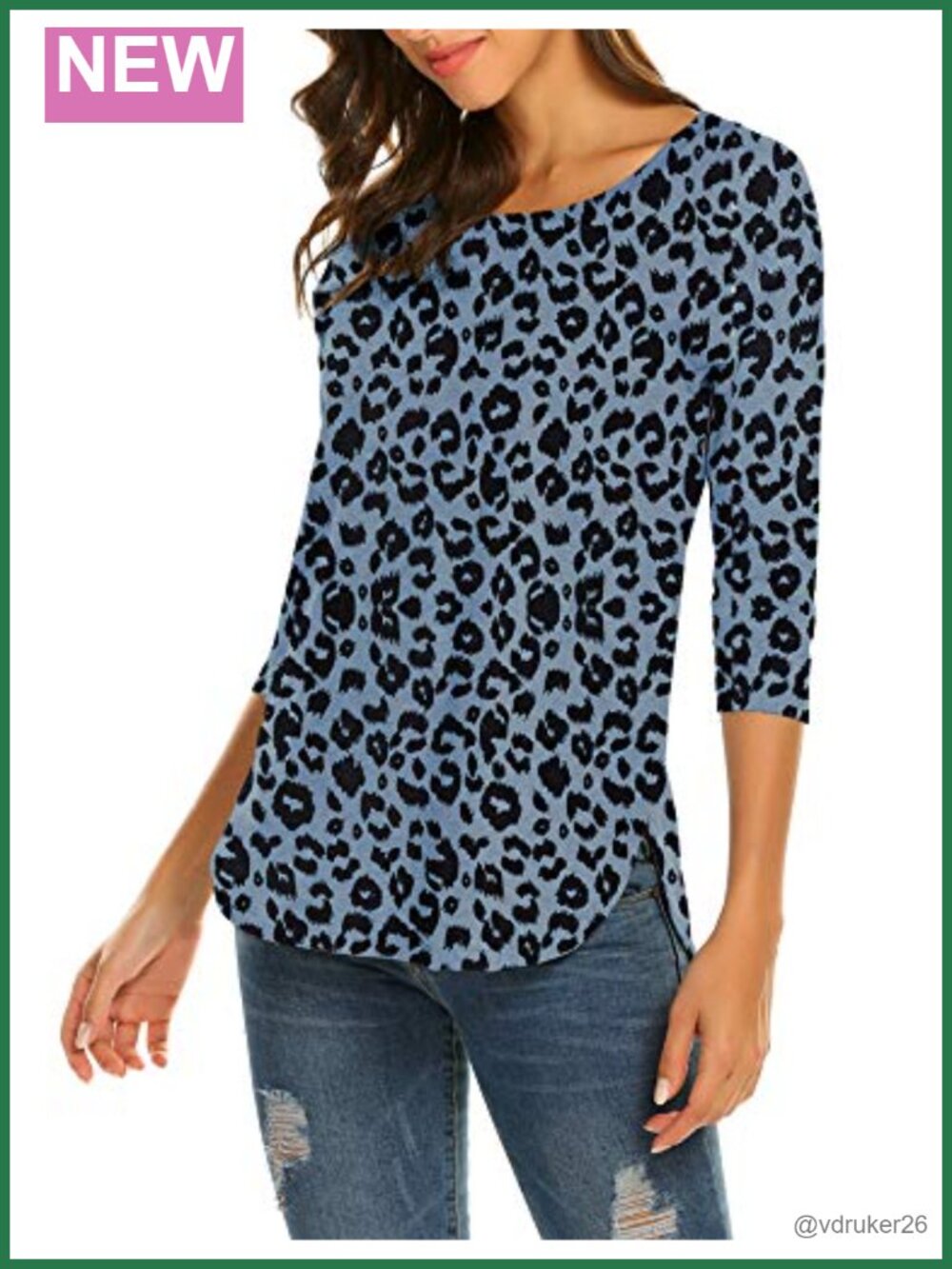 Sherosa Womens Loose Fit 3/4 Sleeve Tunic Top Scoop Neck T-Shirt Casual Tee